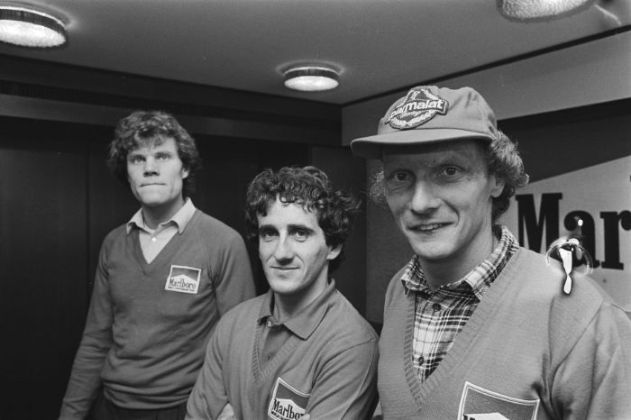 From left - Huub Rothengatter, Alain Prost, Niki Lauda 