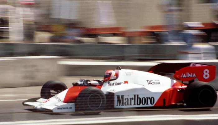 Niki Lauda driving the McLaren MP4-2 in the 1984 Dallas GP