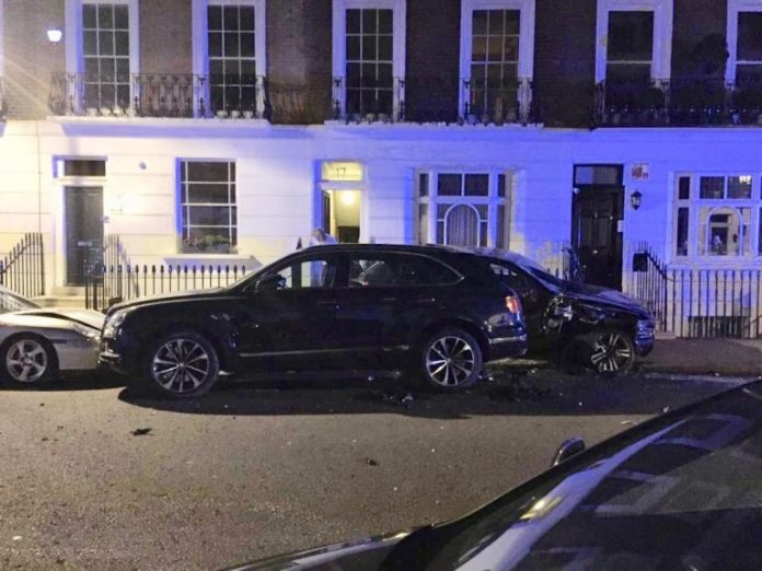 Audi Q7 crash scene in Chelsea, London